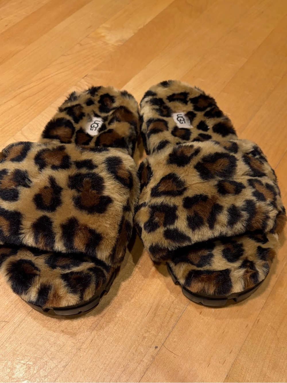 UGG Leopard Print Faux Fur Slide Slippers - Brown & Black